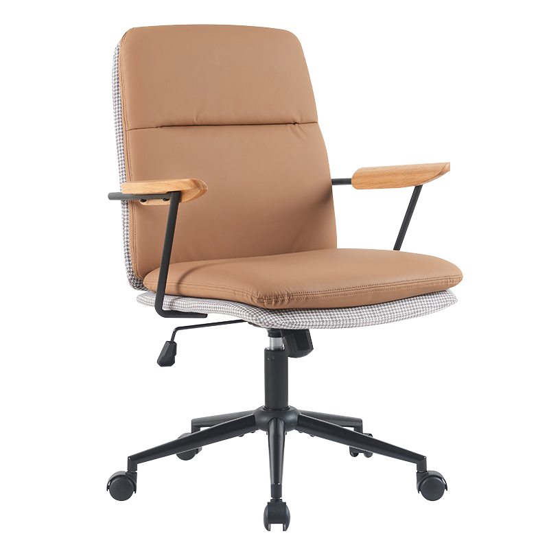 Adhmad Buí Earthy Armrest Cuisean Dúbailte Cathaoirleach na hOifige Baile (X-5135)